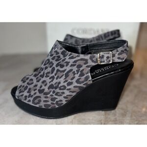 Cordani Leesa Jaguar Women's Wedge Peep Toe Sandals Size 39, 8.5 Italy Leather